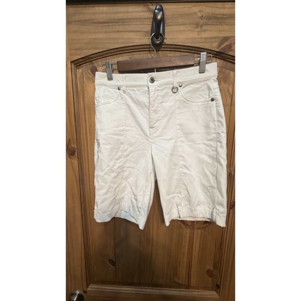 Simon Chang White Bermuda Shorts Womens 4 Stretch Casual Coastal Summer Denim